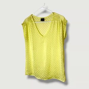Mod Lusive Yellowish Lime Green Semi Sheer Polka Dot Blouse Size XS